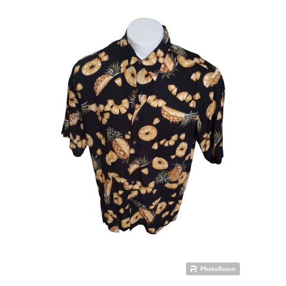 REYN SPOONER All Over Print Floral HAWAIIAN Shirt Pineapples Spun Rayon Aloha L - Picture 1 of 9